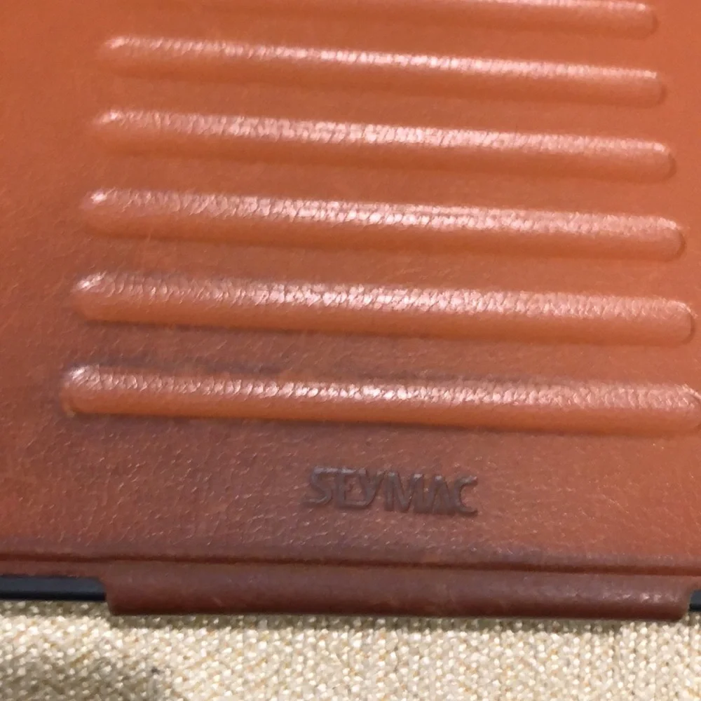 Seymac iPad leather adjustable height cover w/card slot & pen holder,used cognac